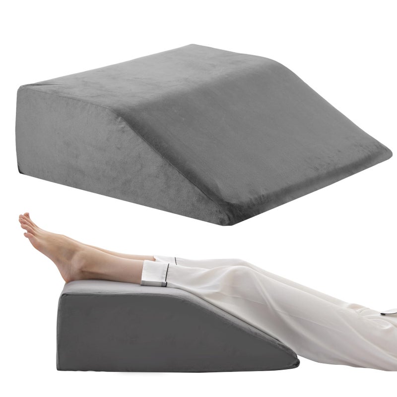 Bedluxe Leg Elevation Pillows Leg Pillows for Sleeping Cooling Gel Memory Foam Top Wedge Pillow for Legs Leg Wedges for Circulation Swelling After Surgery Removable Cover 8 Inch Dark Grey